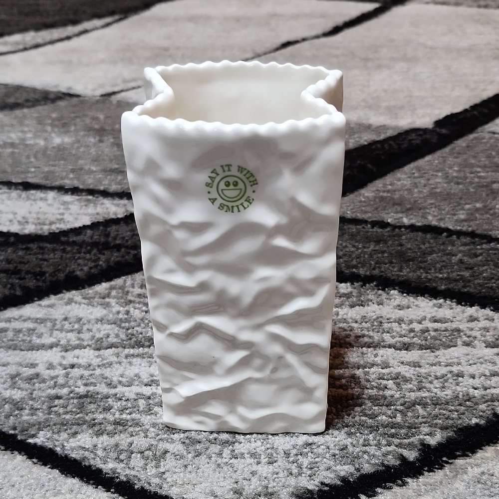 CRINKLE PAPER BAG SHAPED "SAY IT WITH A SMILE" DECORATIVE VASE
